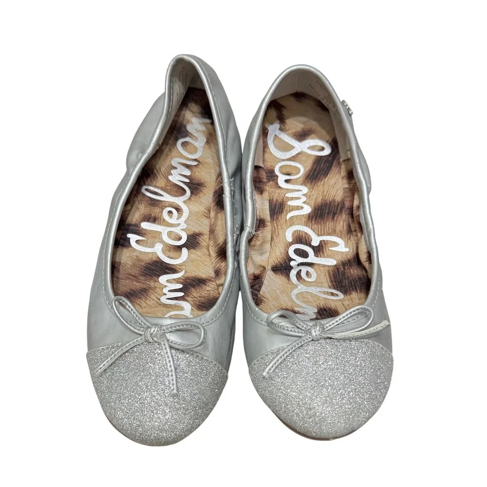 Sam Edelman‎ Farrah II Ballet Flat Girls 3M Silver Glitter Cap Toe